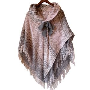 Gray and Pink Sweater Shawl Button Front With Bow